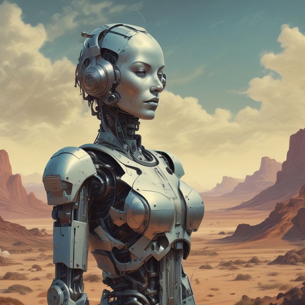 Futuristic Silver Robot Art Print